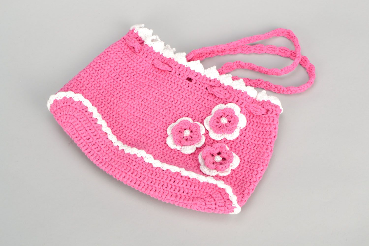 Borsa bella a maglia fatta a mano accessorio rosa e originale da bambine foto 3