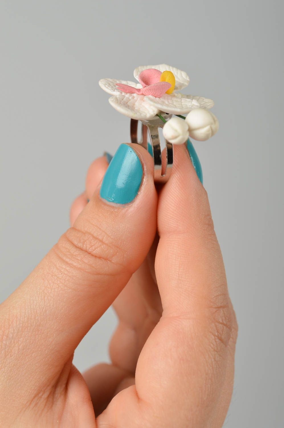 Beautiful handmade plastic flower ring metal ring design polymer clay ideas photo 2