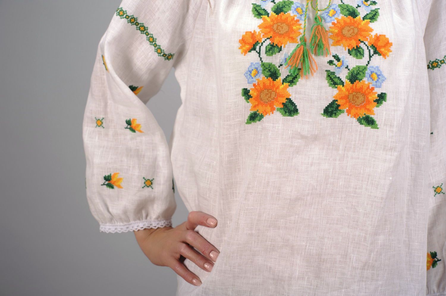 Ethnic tunic made of flax embroidered shirt photo 4