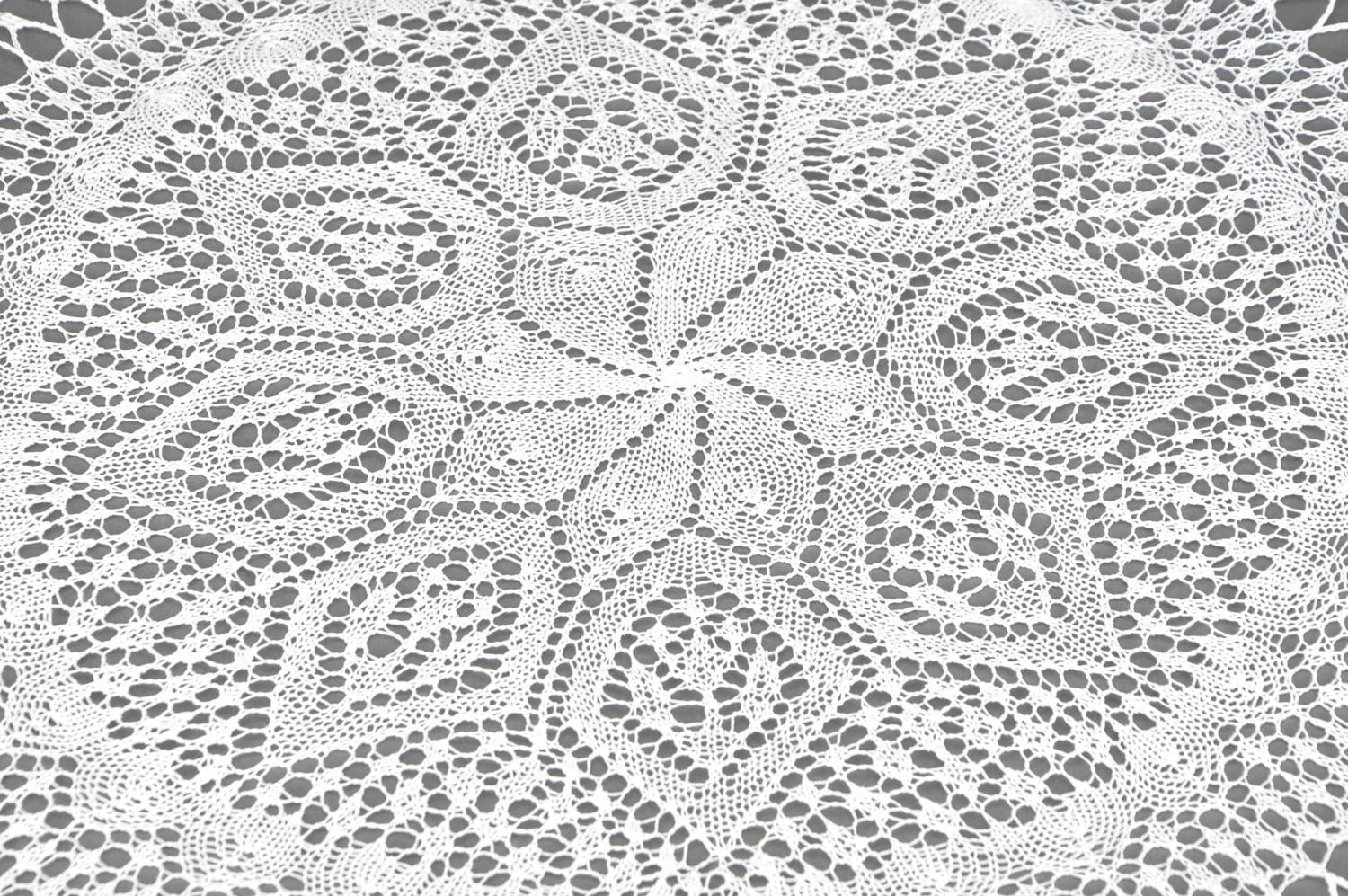 Big white designer round napkin made of cotton threads crocheted manually photo 4