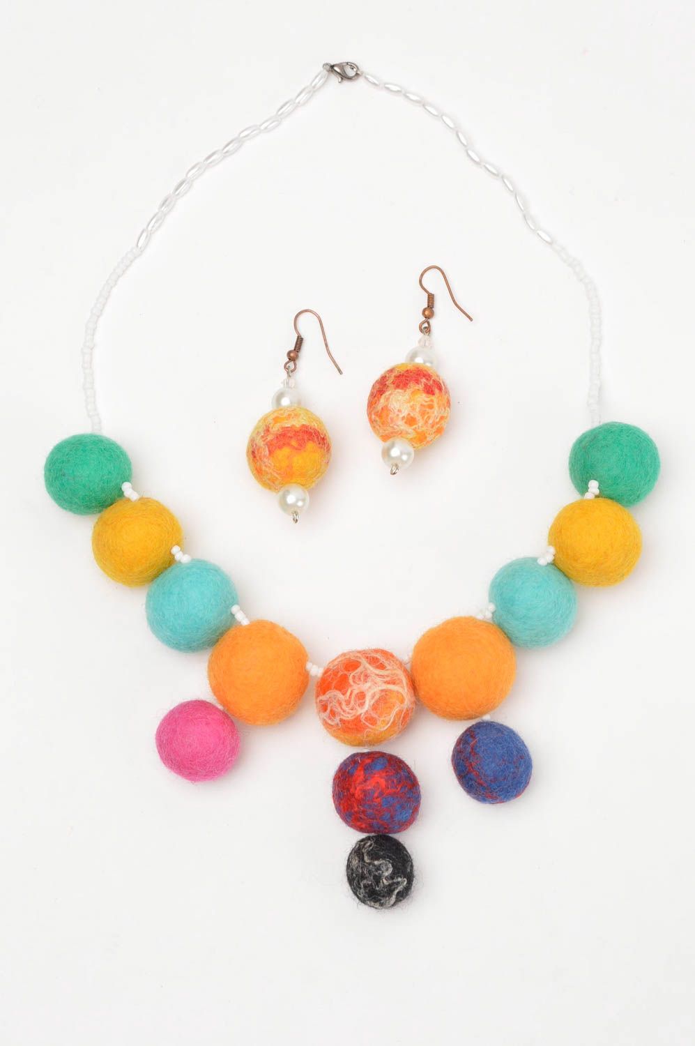 Handmade jewelry designer accessory wool necklace wool earrings gift ideas photo 1