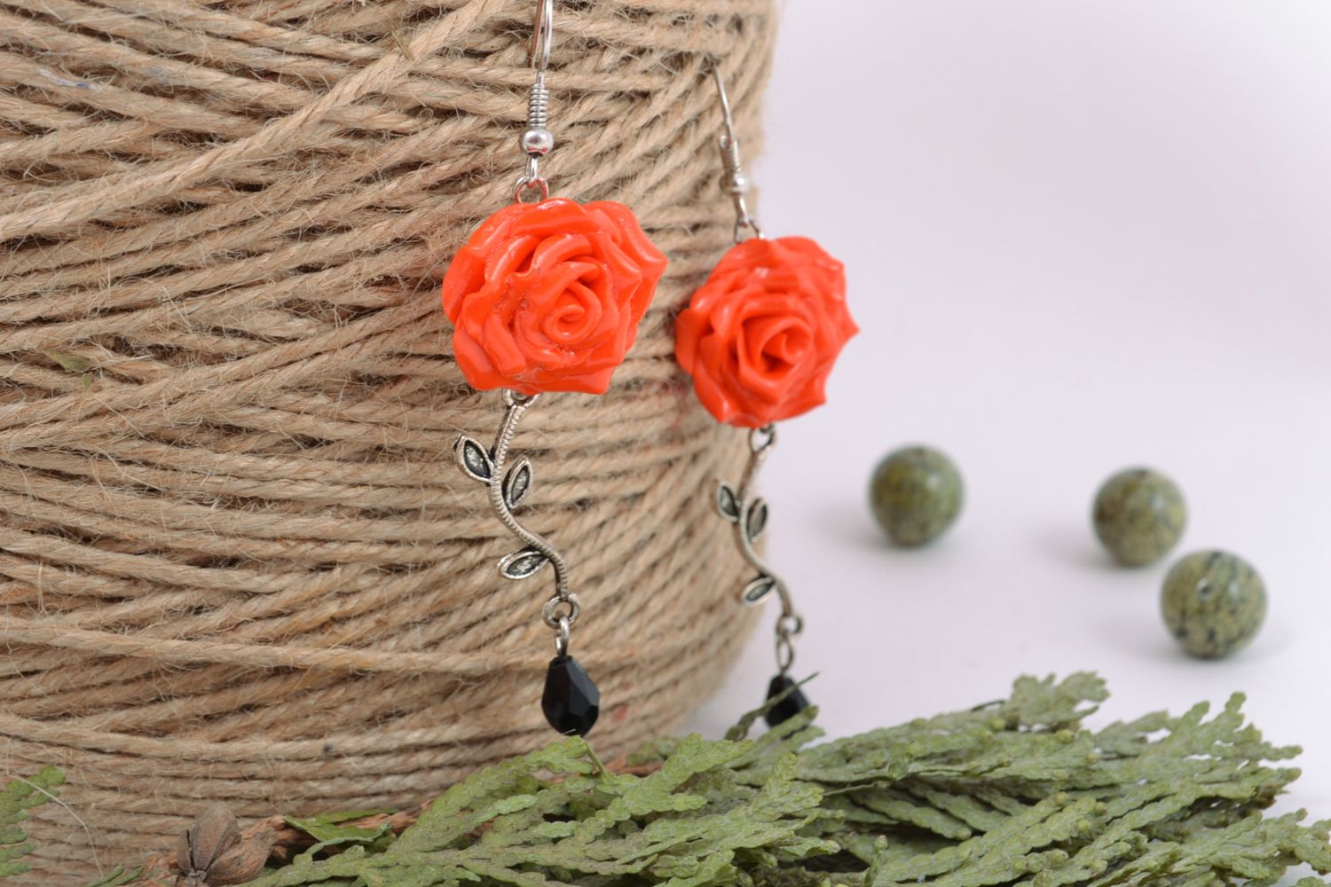 Long polymer clay floral earrings photo 1