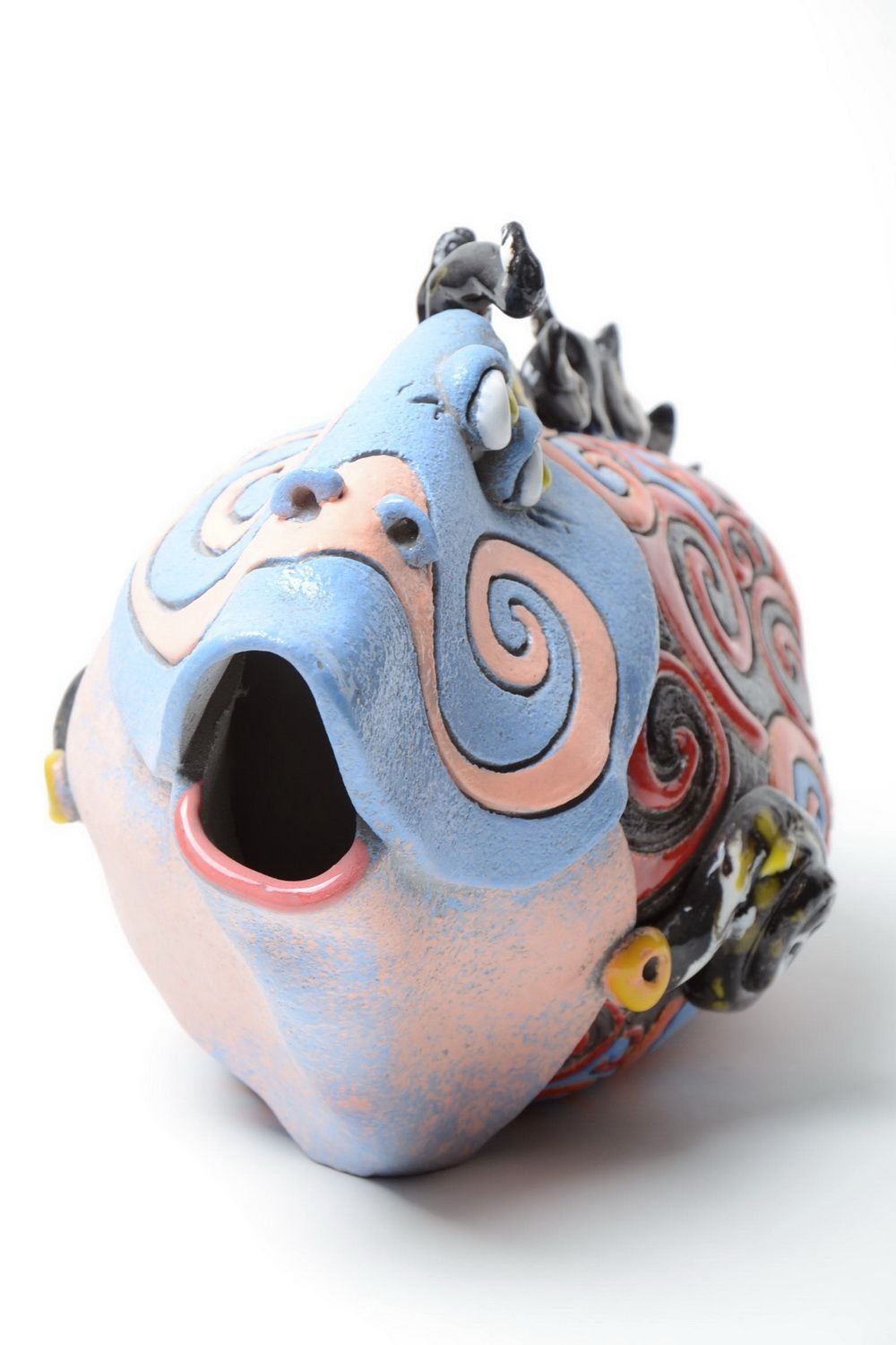 Полуфарфоровая статуэтка из глины ручной работы авторская Цветная рыба фото 2
