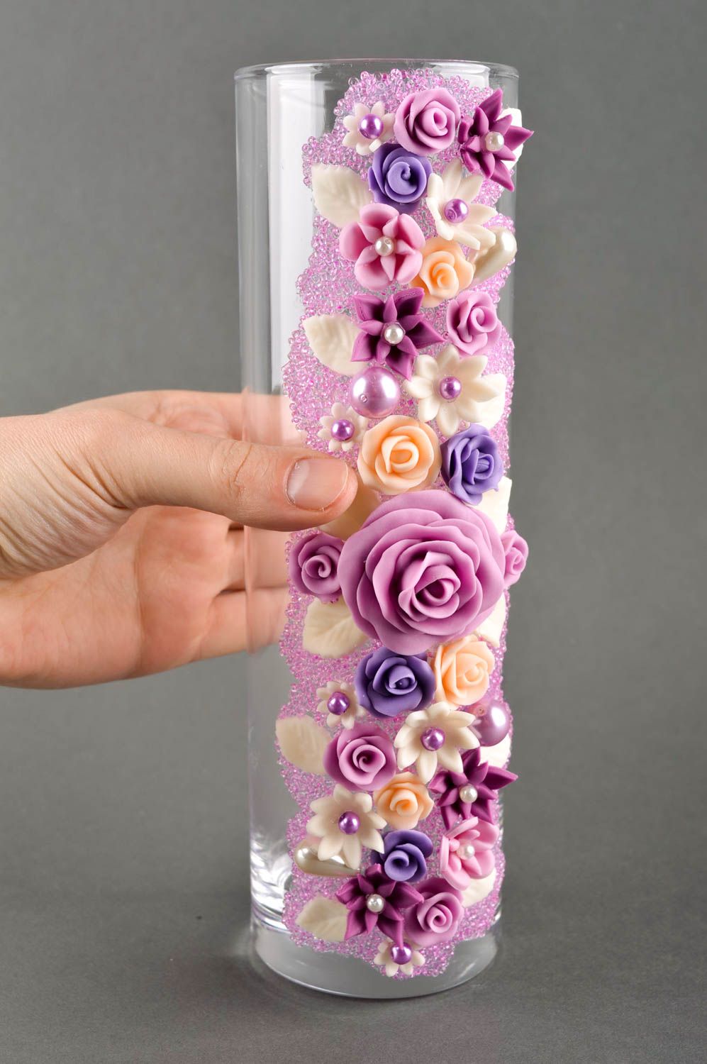 Jarrón decorativo artesanal florero de cristal con flores decoración de interior foto 5