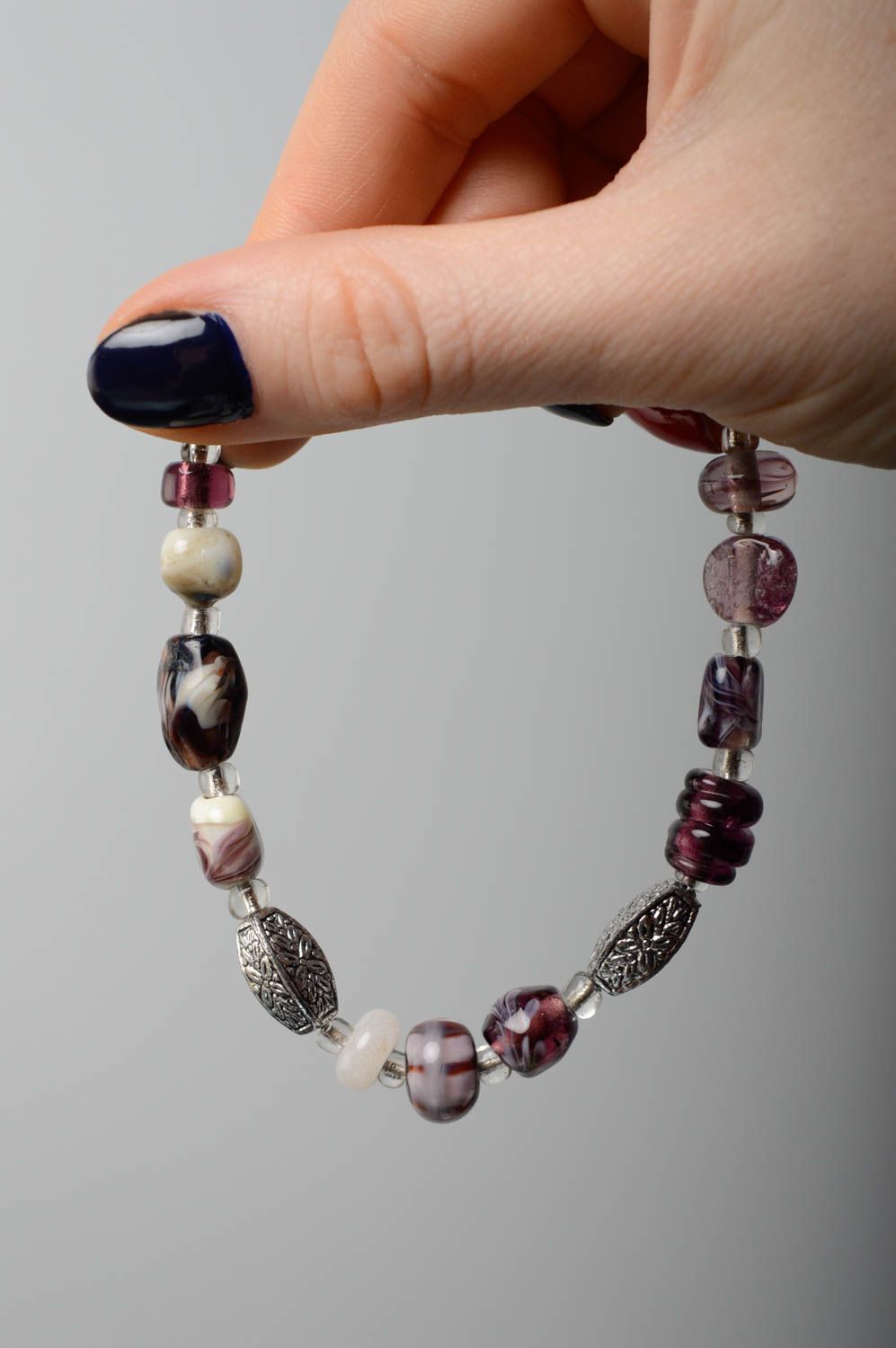 Handmade wrist bracelet with glass beads photo 5