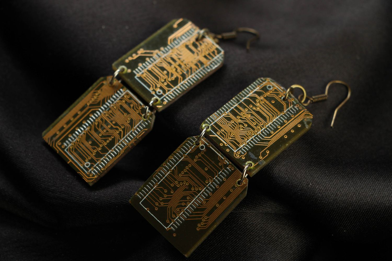 Long steampunk earrings with micro schemes photo 3