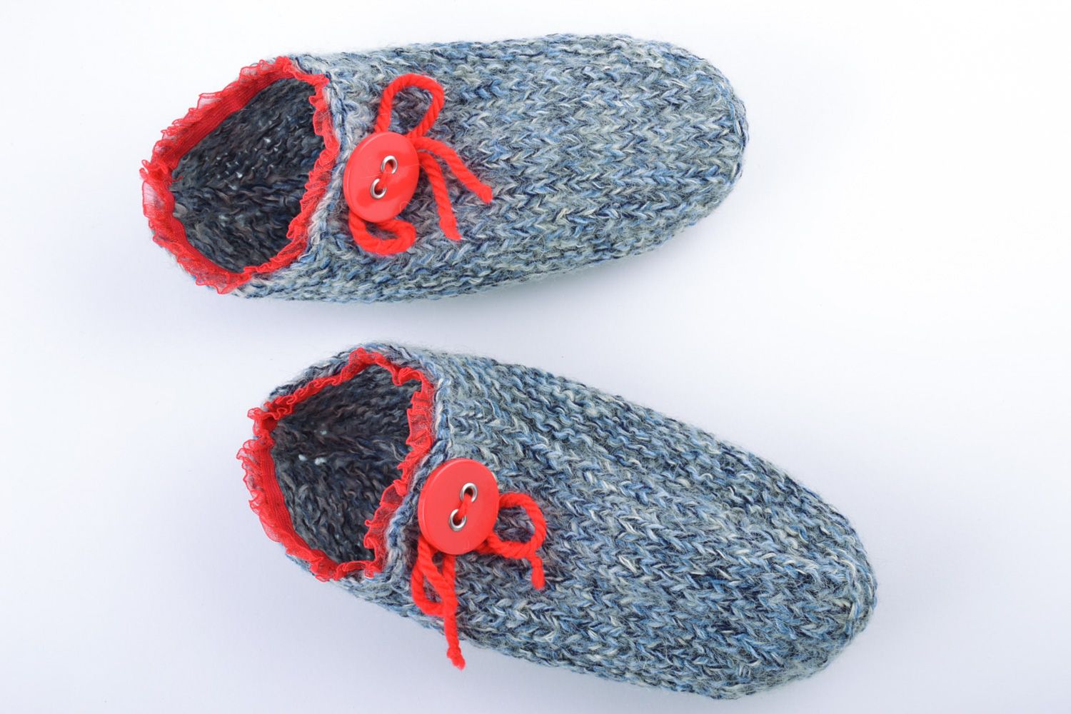 Unusual beautiful handmade warm knitted half-woolen slippers photo 2