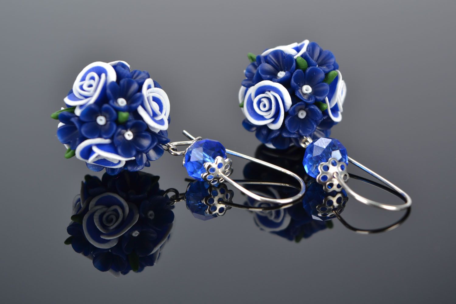 Blue polymer clay earrings photo 1