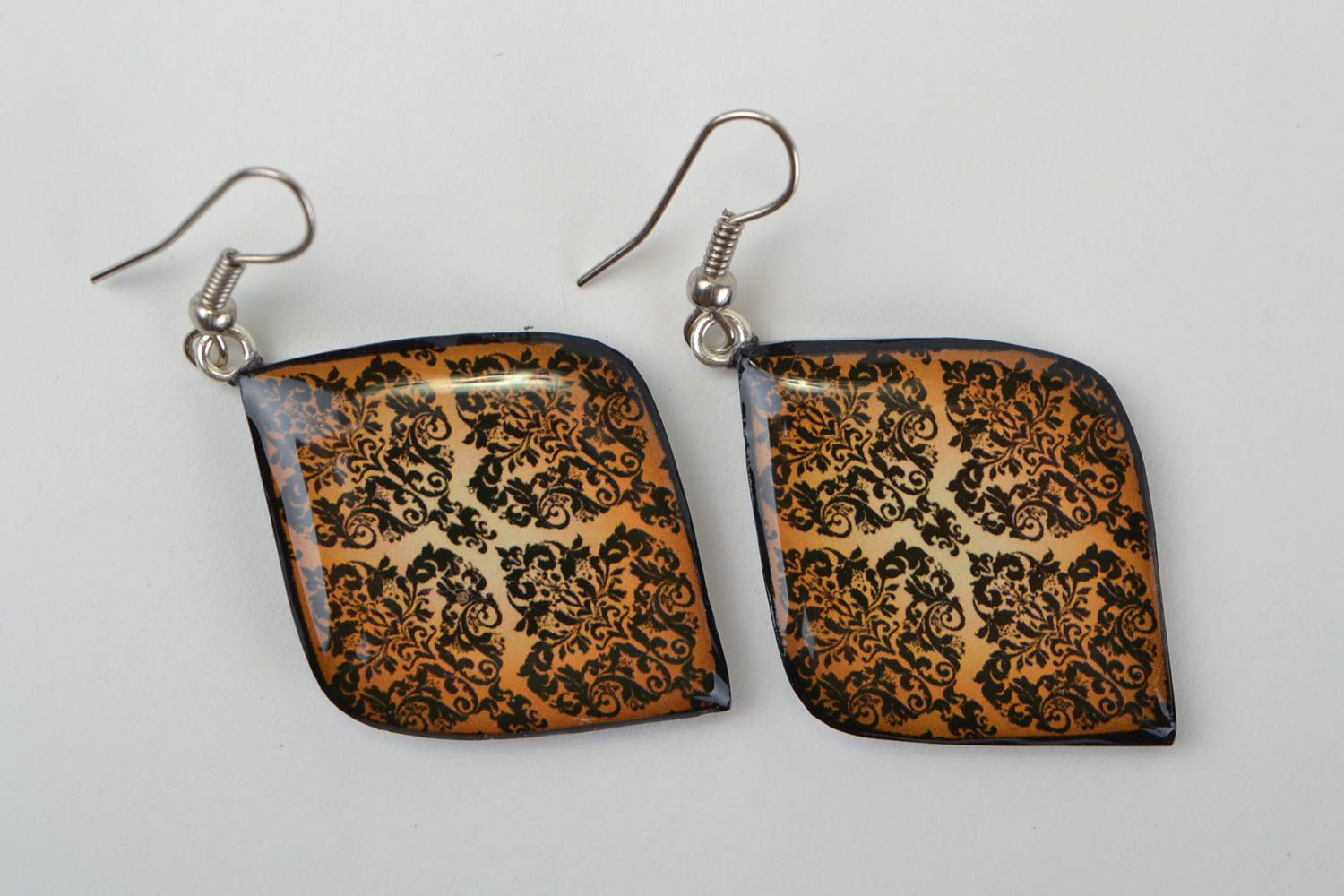 Beautiful handmade decoupage polymer clay earrings with unusual design photo 3