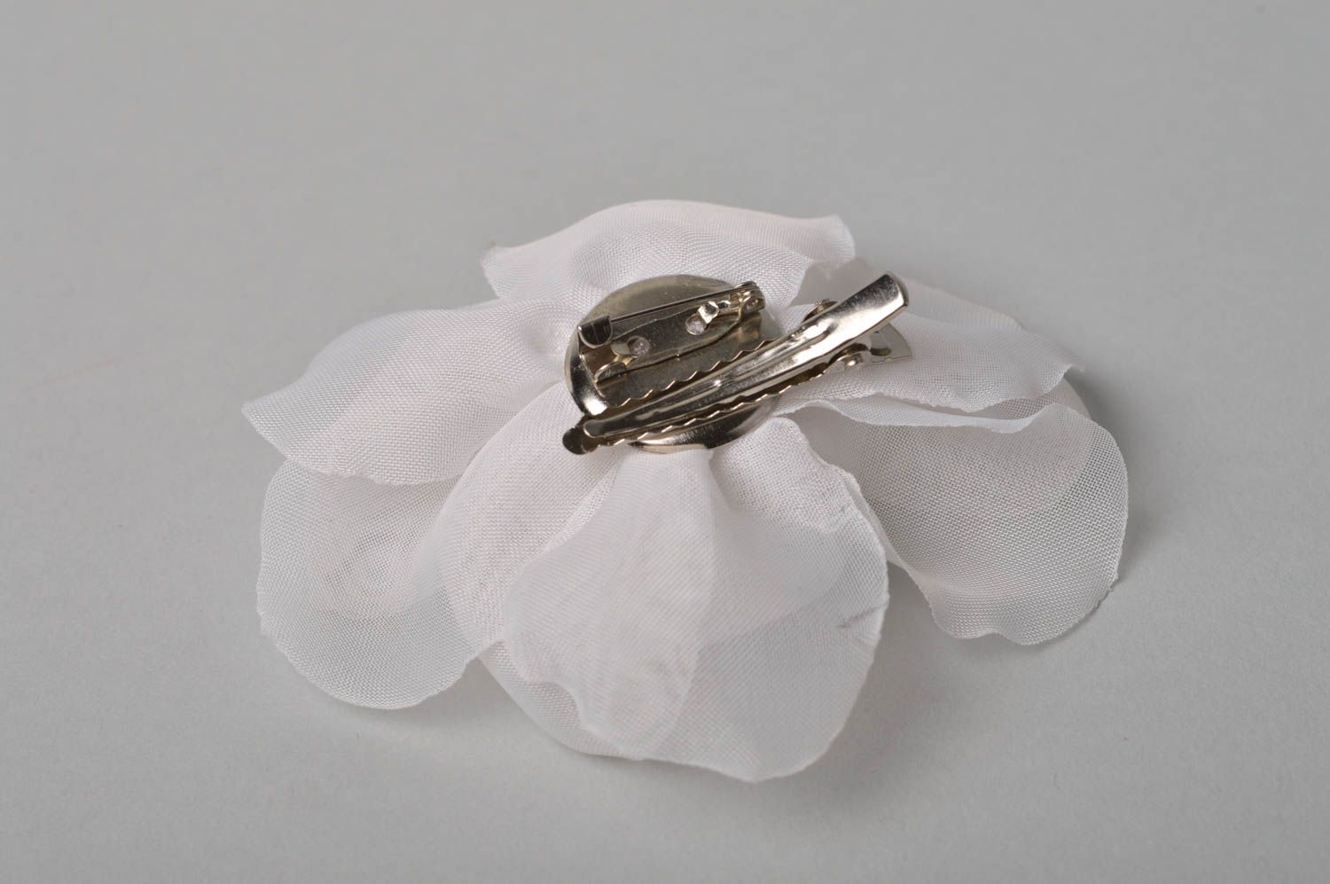 Broche barrette fleur grande faite main mousseline de soie Cadeau pour femme photo 10
