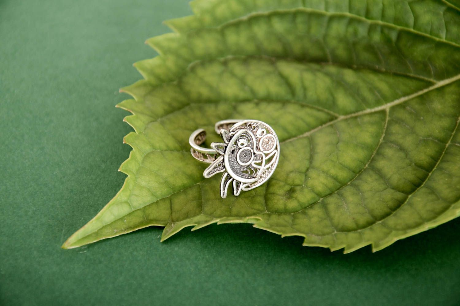 Серебряное украшение ручной работы серебряное кольцо луна солнце женское кольцо фото 2