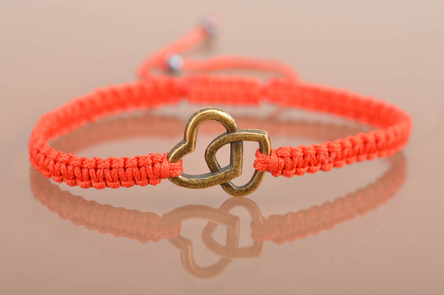 Beautiful red handmade designer friendship bracelet woven of silk threads photo 2