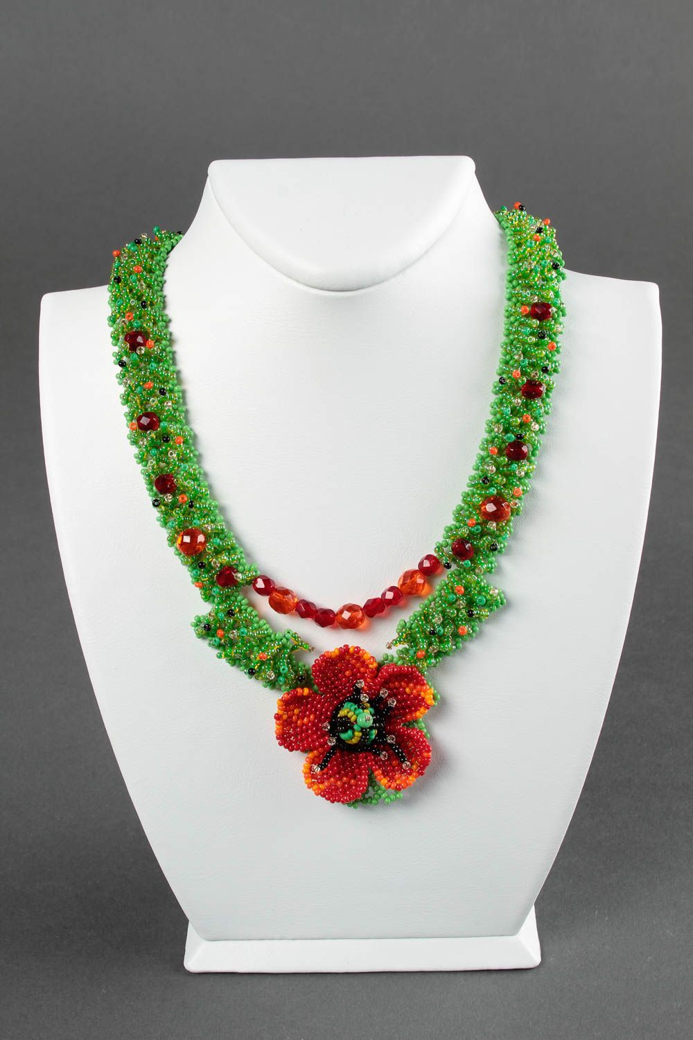 Handmade seed bead necklace handmade jewelry cord necklace flower accessories photo 1