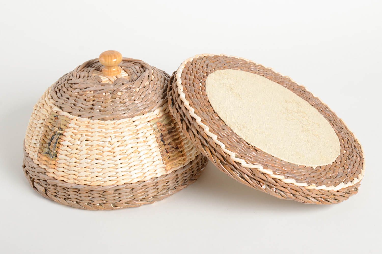 Handmade Brotkorb mit Deckel aus Papier Designer Küchenutensilien runder Korb   foto 4