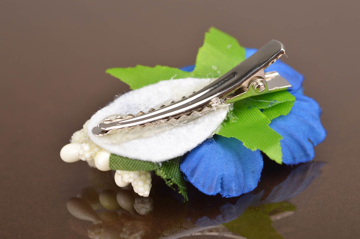 Handmade blaue Blumen Haarklammer aus Stoff für Kind Geschenk für Mädchen schön foto 5