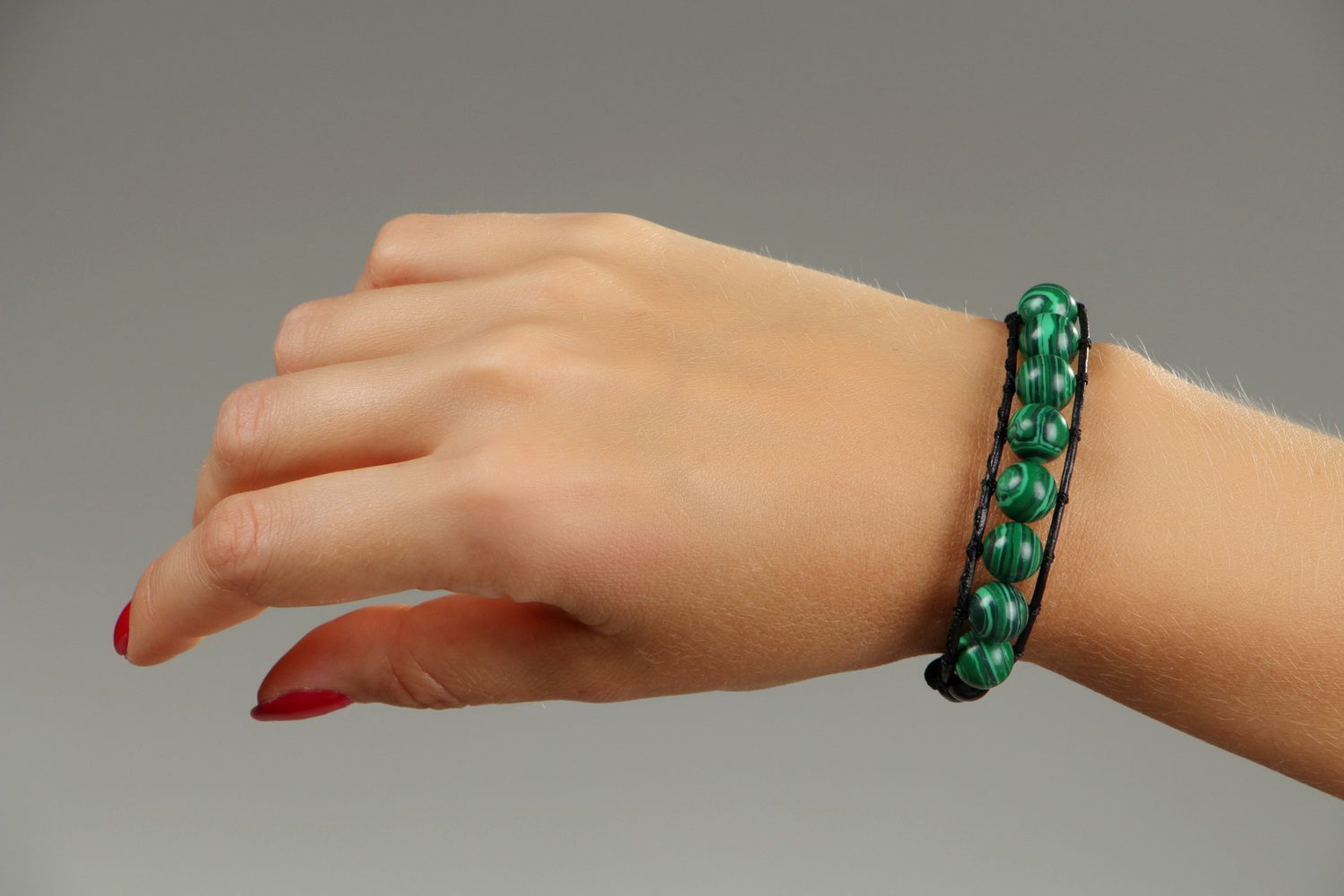 Bracciale di malachite fatto a mano braccialetto verde da polso per donna
 foto 4