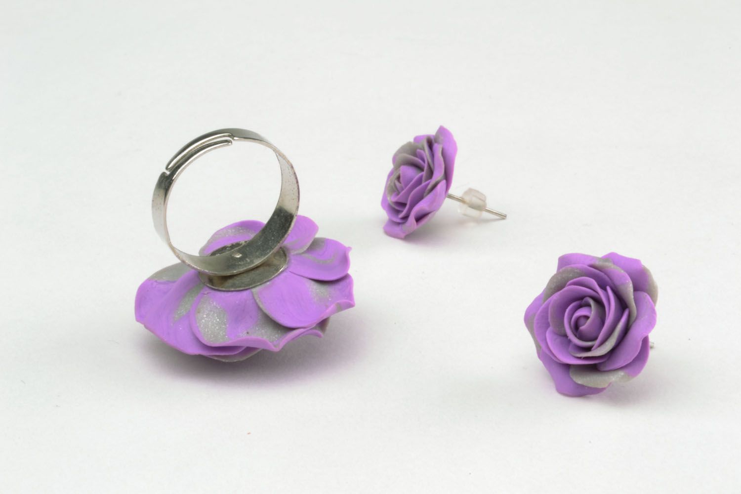 Ring and earrings made of polymer clay photo 5