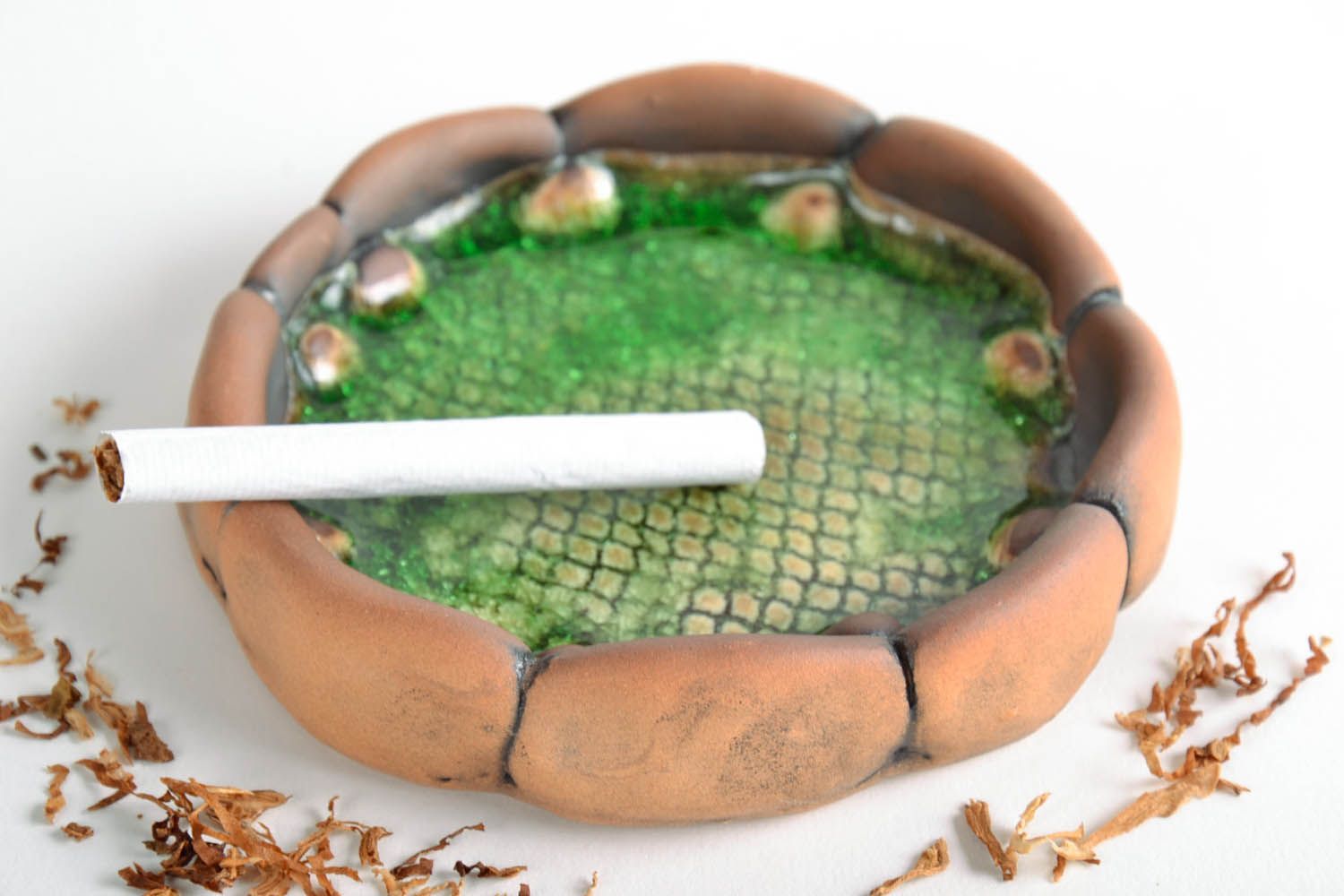 Homemade clay ashtray Green photo 1
