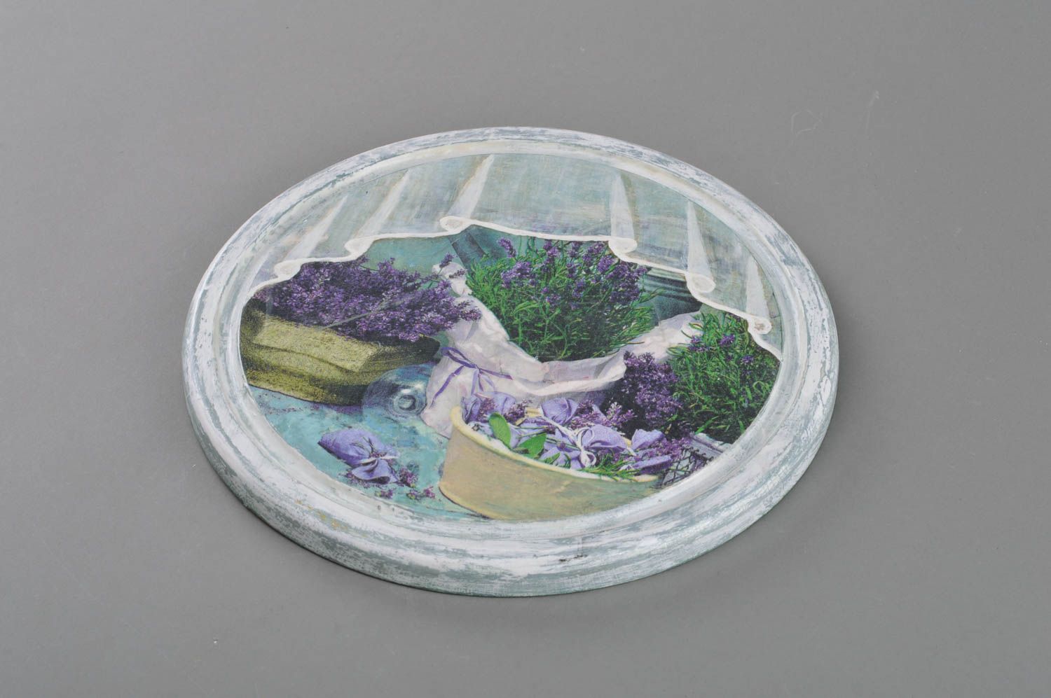 Holz Wandbild Lavendel Decoupage Technik Provence Stil handmade Accessoire foto 1
