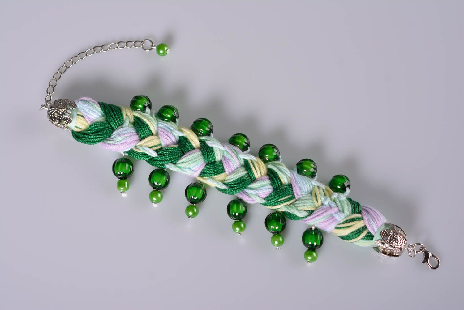 Браслет коса красивый браслет ручной работы с зелеными бусинами модная бижутерия фото 3