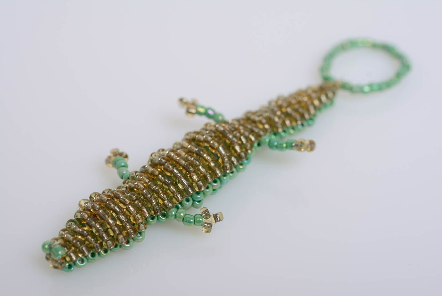 Porte-clés Crocodile en perles de rocaille vert original pratique fait main photo 2