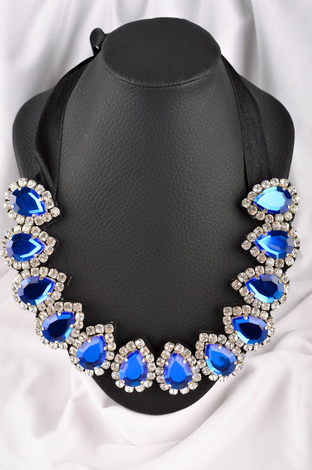 Blauer Mode Schmuck handmade Damen Collier mit Kristallen Frauen Accessoire foto 1