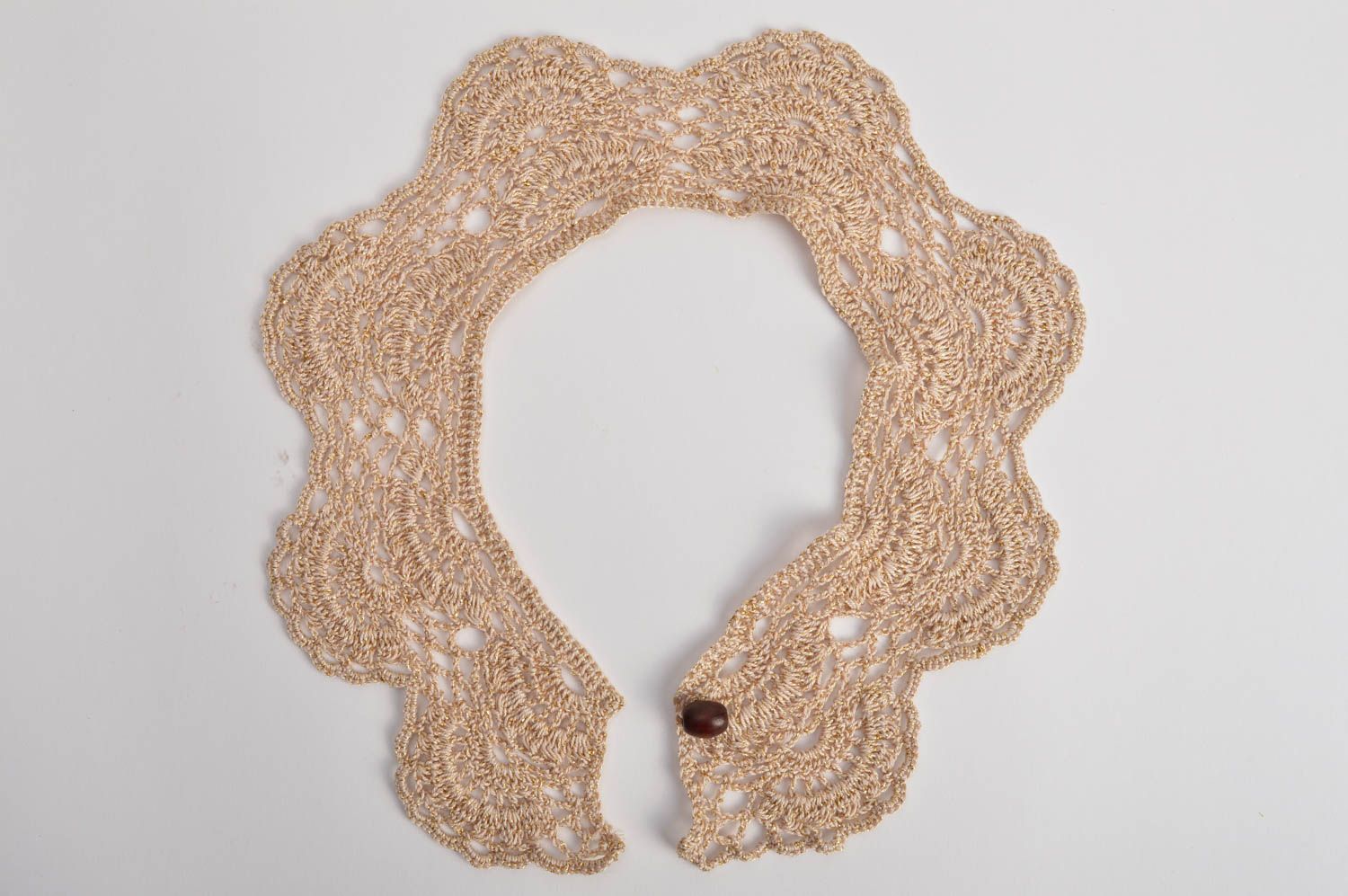 Col amovible en fils de coton avec lurex fait main au crochet beige ajouré photo 2