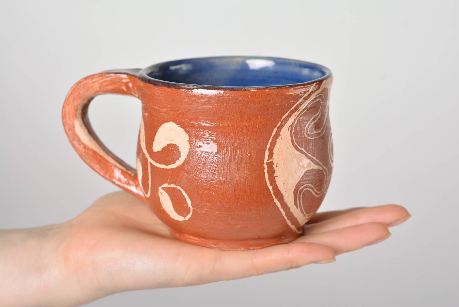 Clay ceramic glazed teacup or coffee cup with handle in Japanese style pattern photo 3
