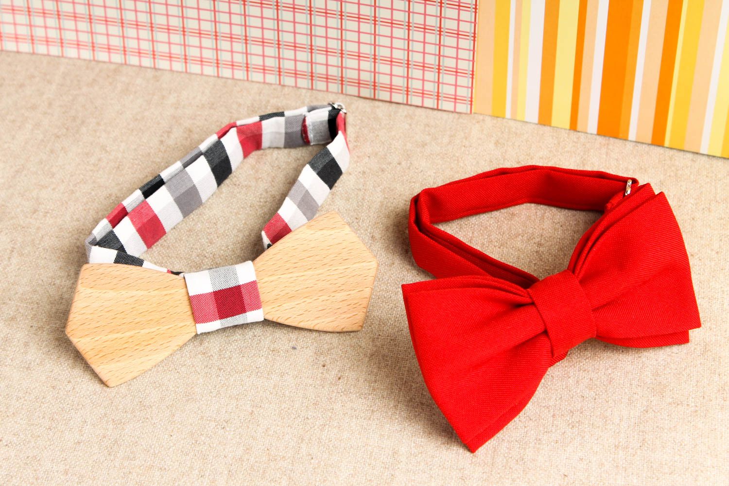Handmade cute bow ties unusual accessories for couple 2 textile bow ties photo 1