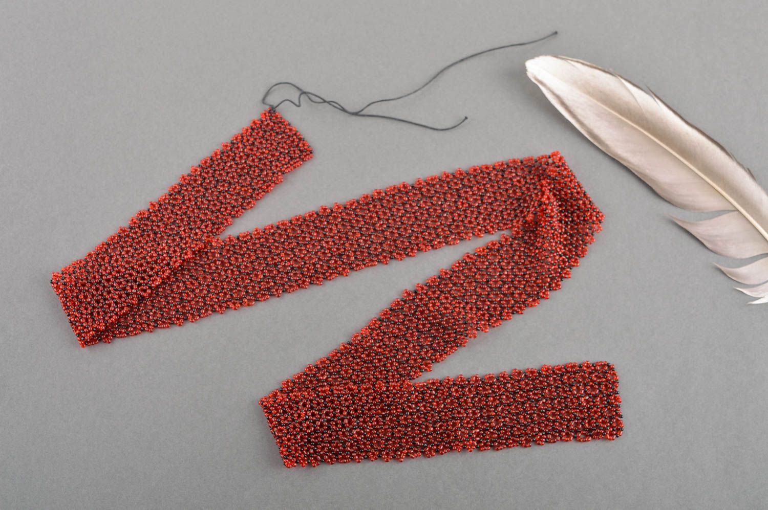 Handmade roter breiter Damen Gürtel Accessoire für Frauen Glasperlen Schmuck  foto 5