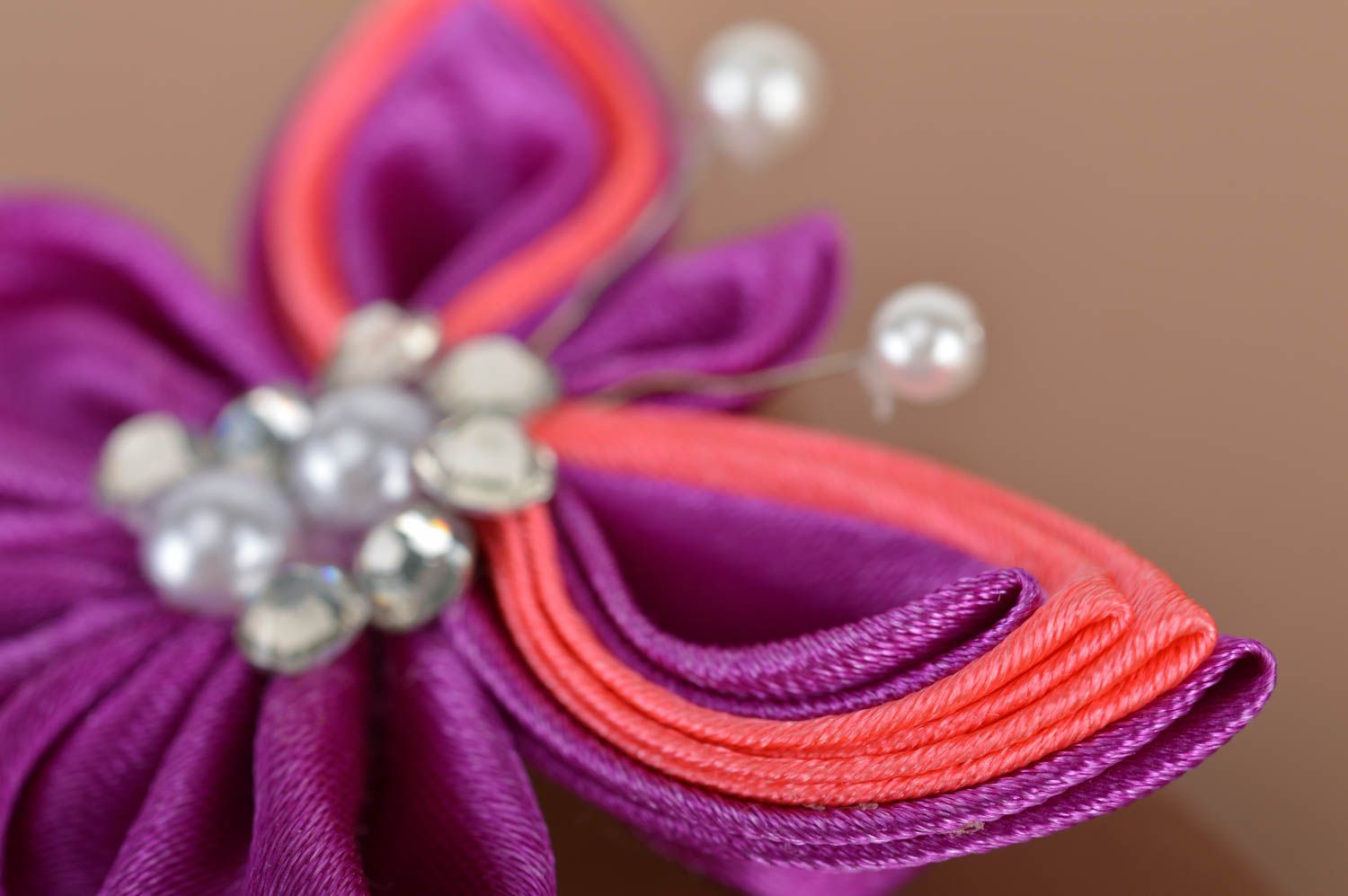 Handmade designer satin ribbon kanzashi hair clip bright pink butterfly photo 4