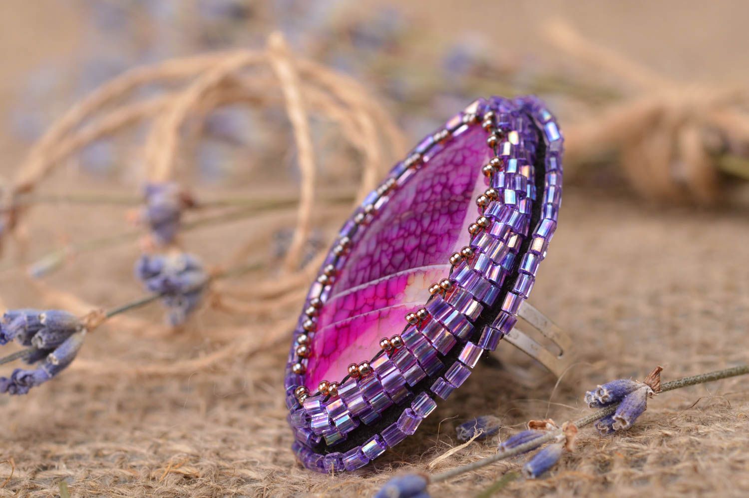 Beautiful handmade beaded ring gemstone agate ring fashion accessories photo 1