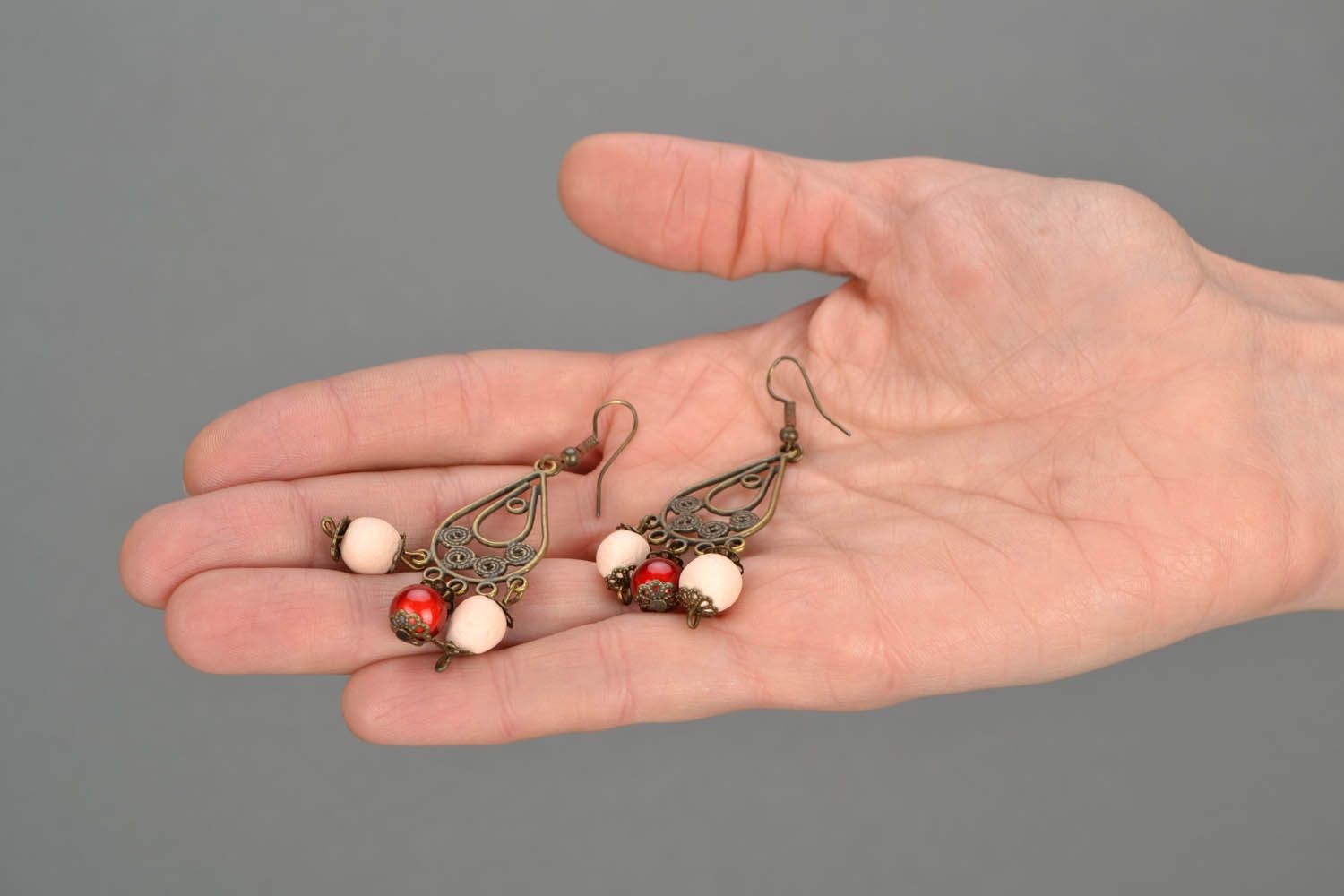 Long earrings with ceramic beads  photo 2