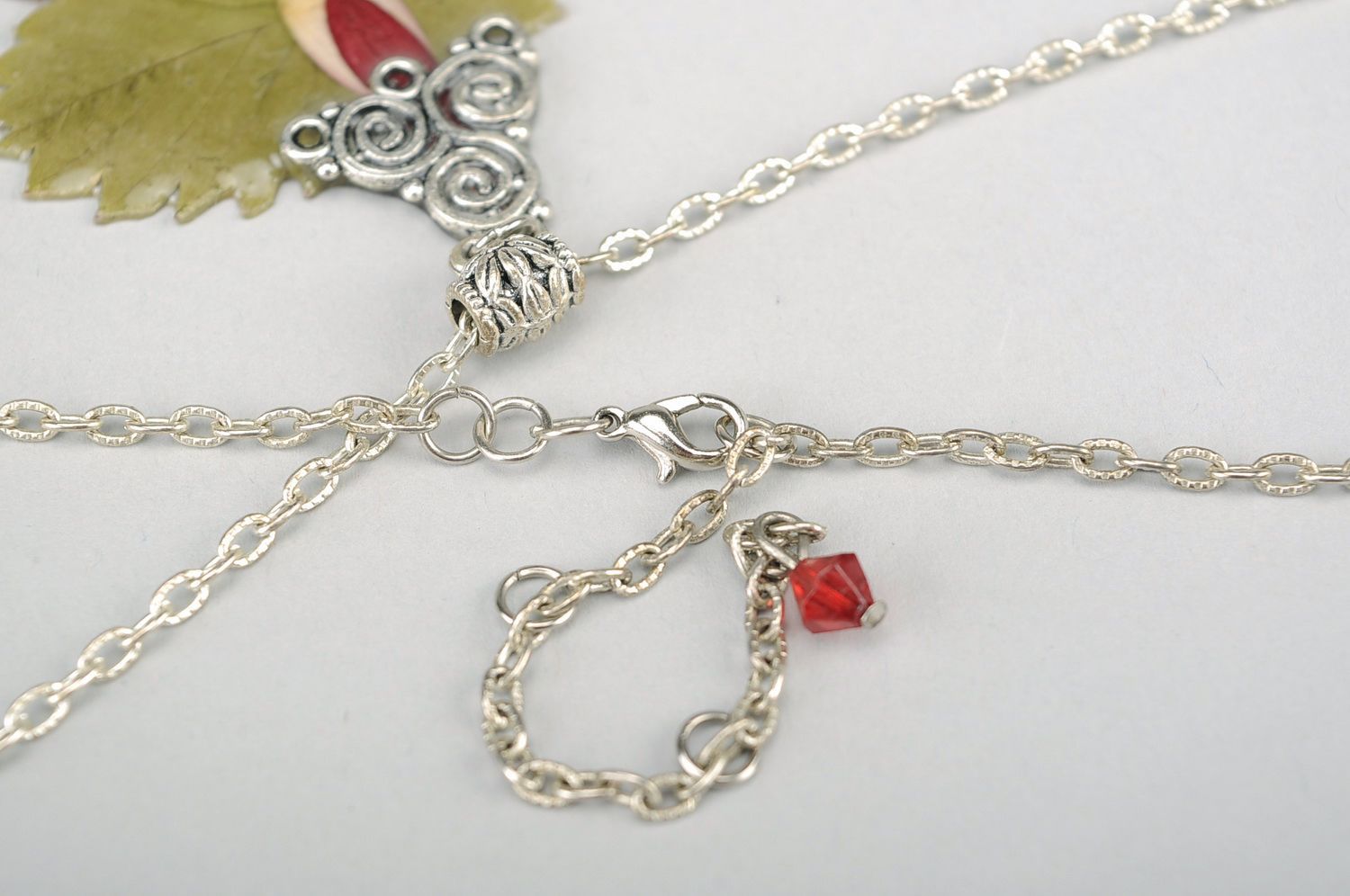 Pendant with Golden-Daisy Petals and  Strawberry Leaf photo 2