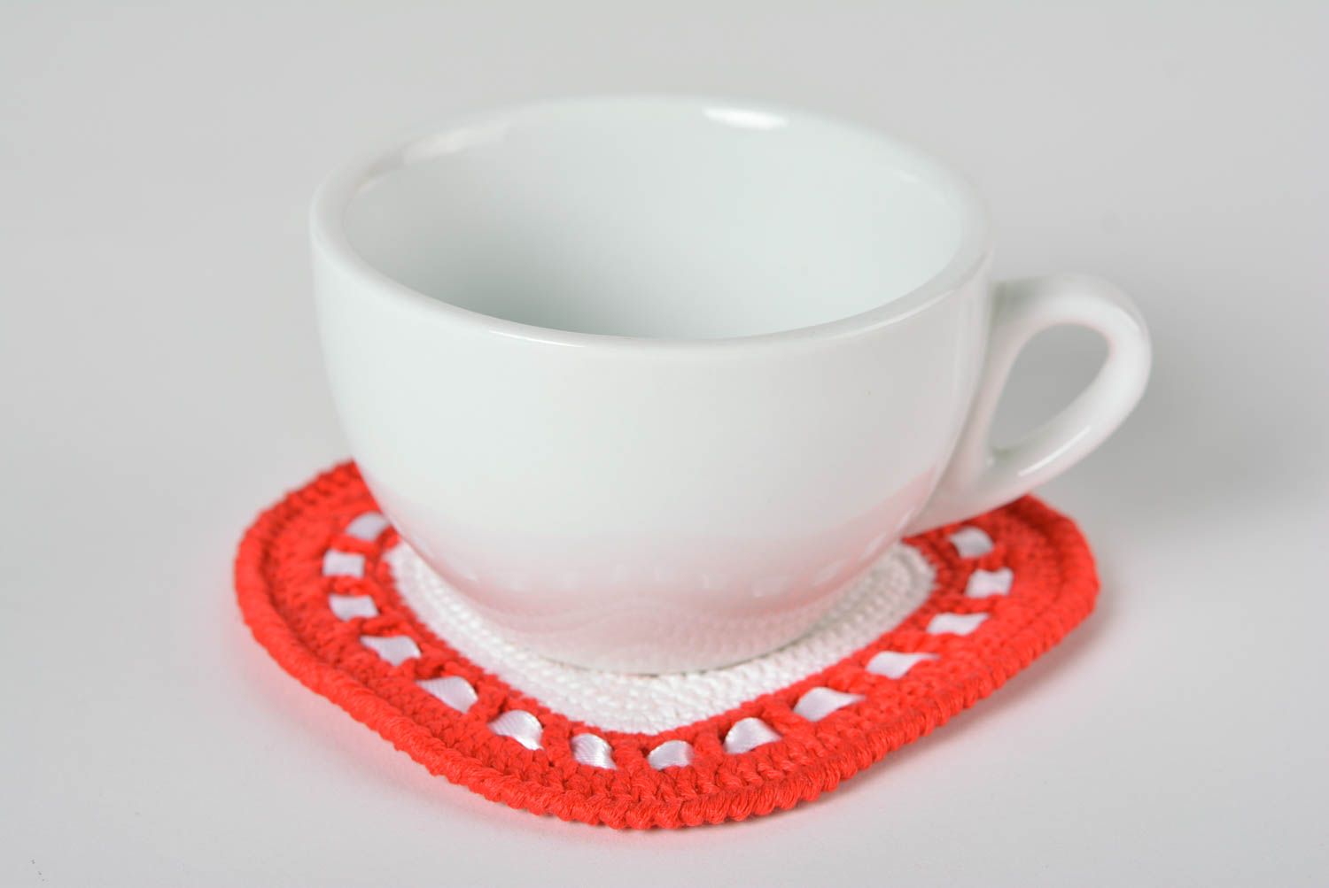 Dessous-de-verre fait main Dessous de tasse coeur tricoté en coton Déco cuisine photo 2