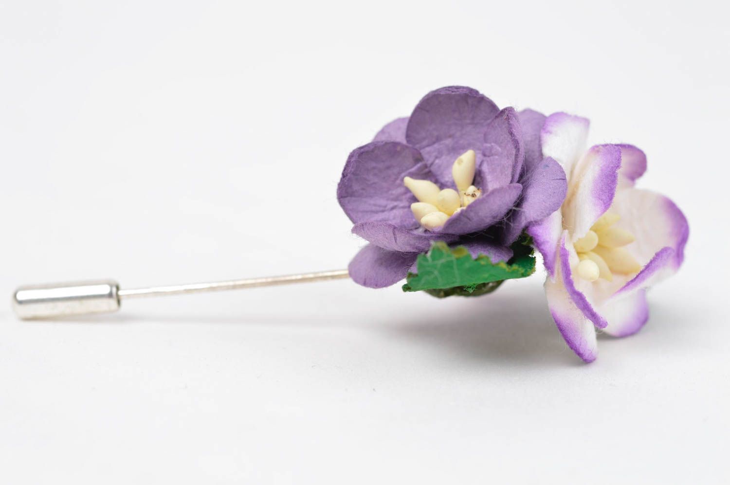 Broche fleur violette faite main en papier et métal Cadeau pour femme  photo 2