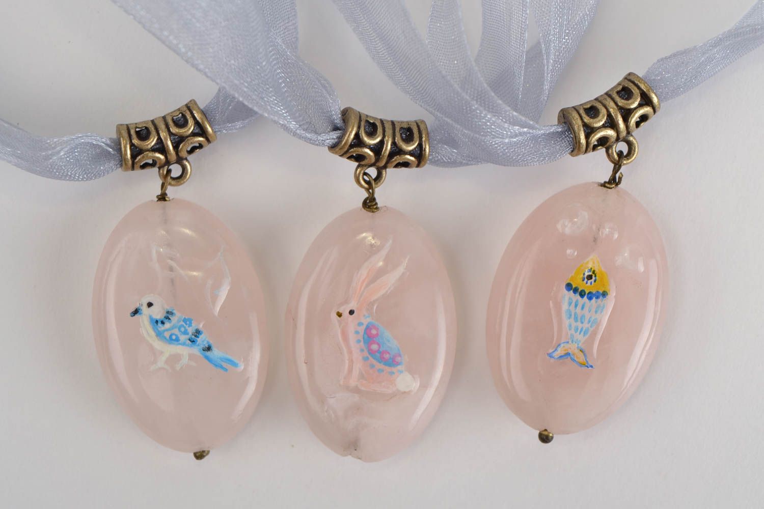 Handmade set of jewelry stylish oval pendant designer necklaces 3 pieces photo 8