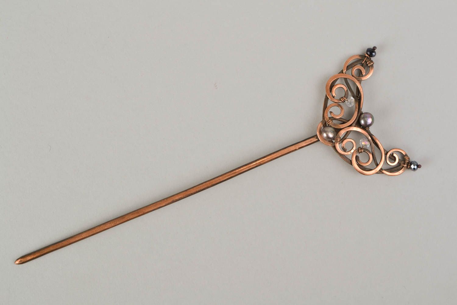 Designer copper hair pin made using wire wrap technique Lunula photo 4