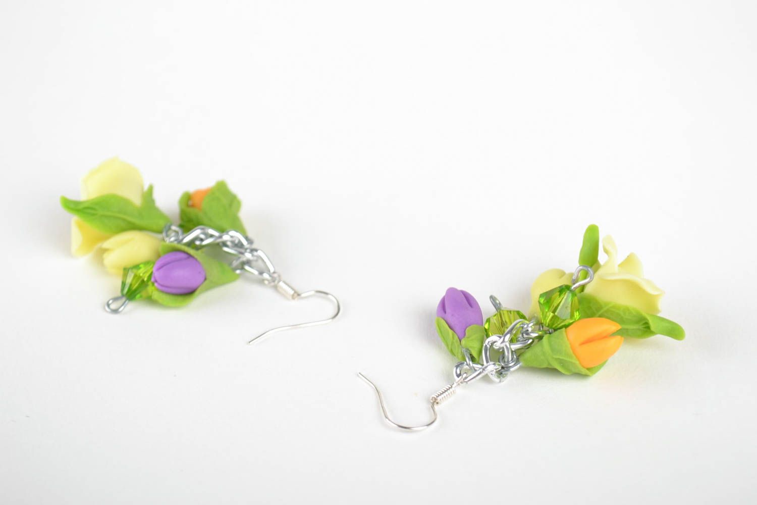 Handmade dangling earrings polymer clay flower earrings designer present photo 4