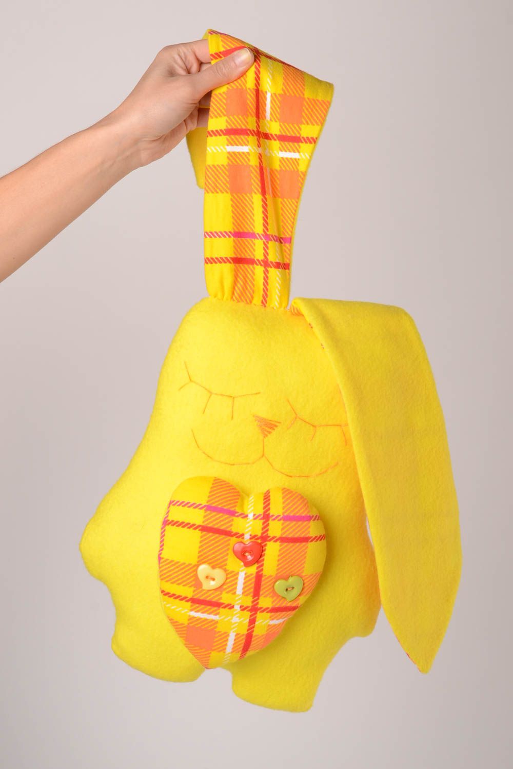 Muñeco de tela juguete artesanal peluche original conejito durmiendo amarillo foto 2