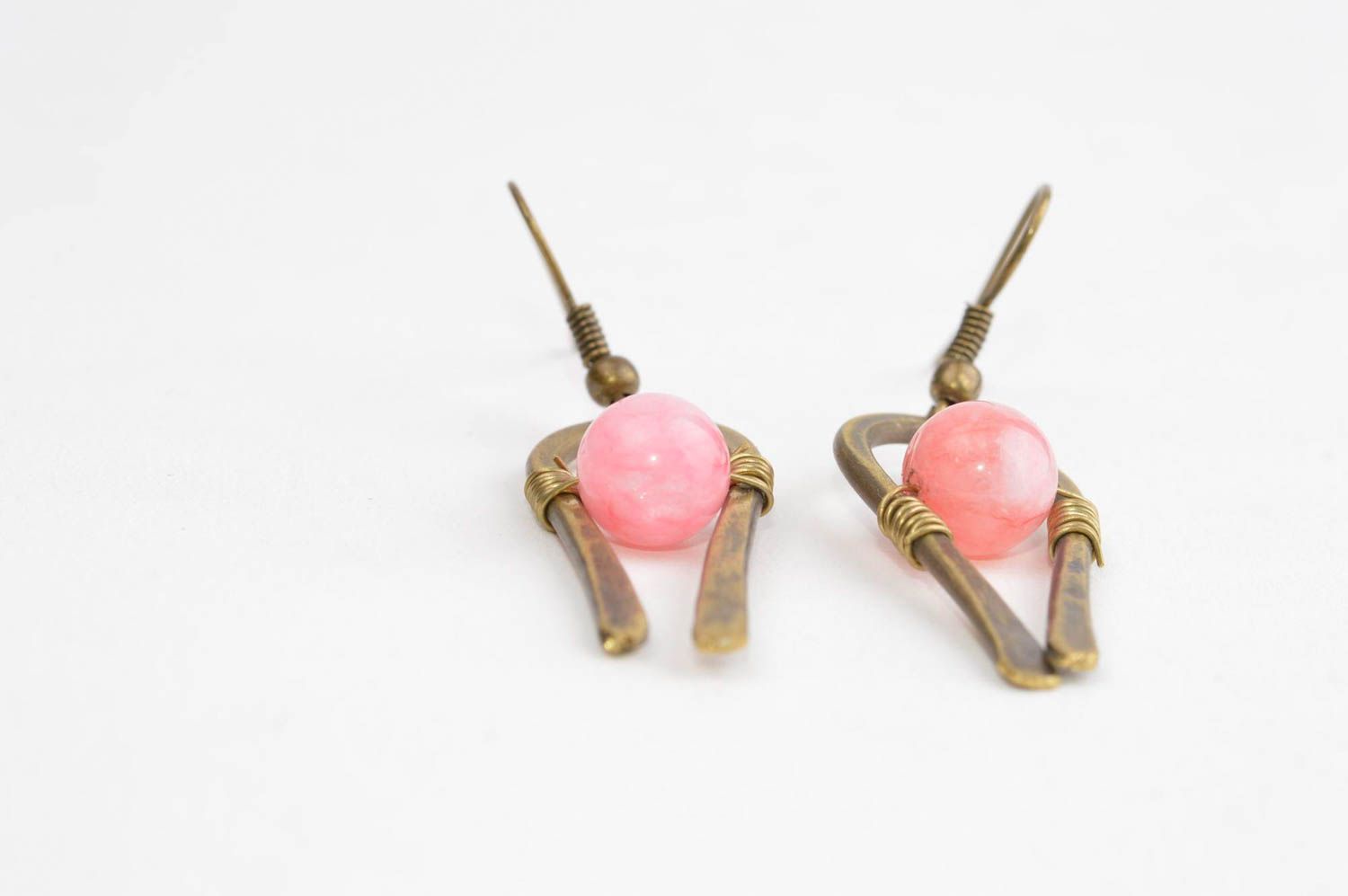 Украшение из латуни handmade серьги из натуральных камней модные серьги розовые фото 3