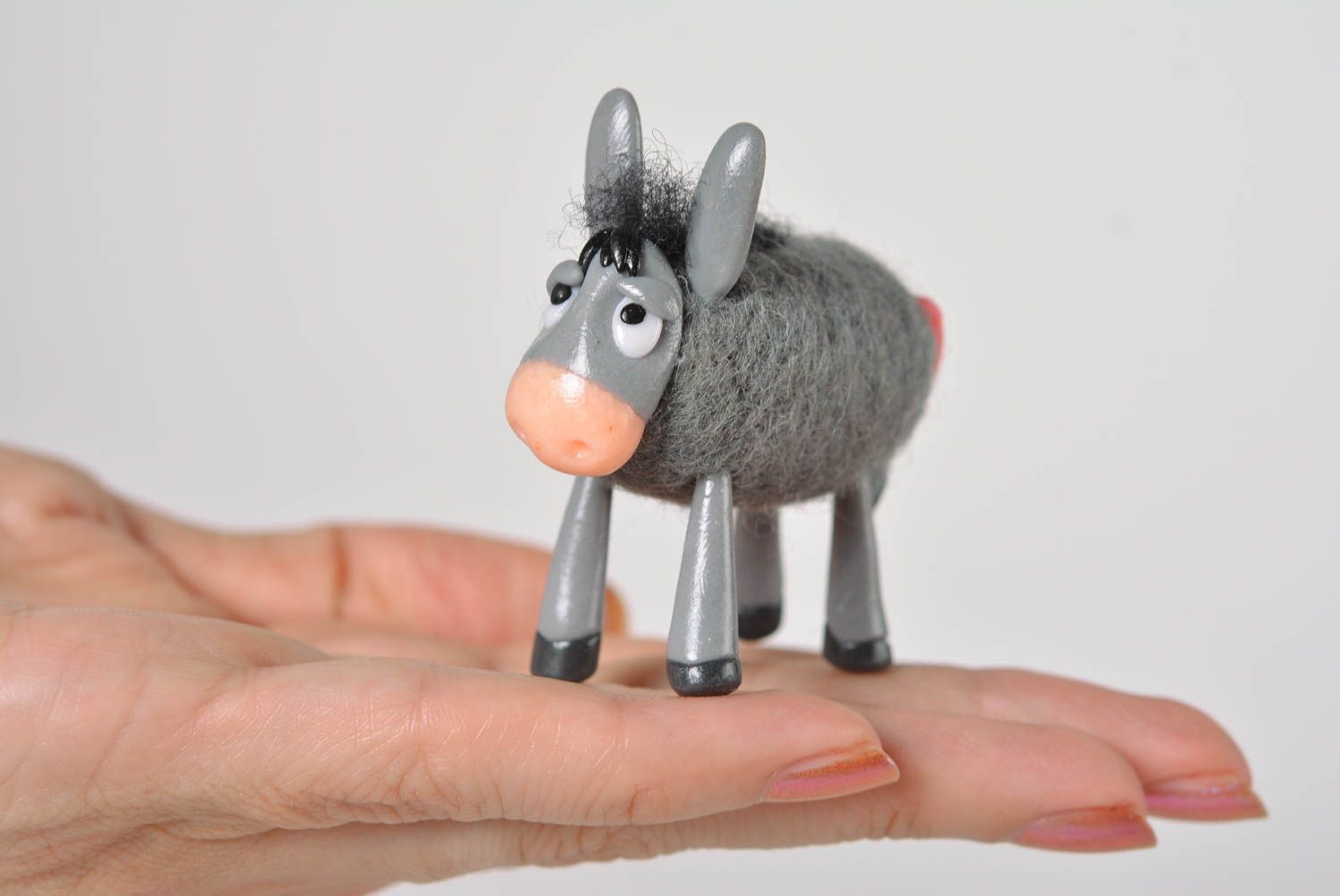Handmade woolen donkey unusual designer figurine beautiful toy for kids photo 4