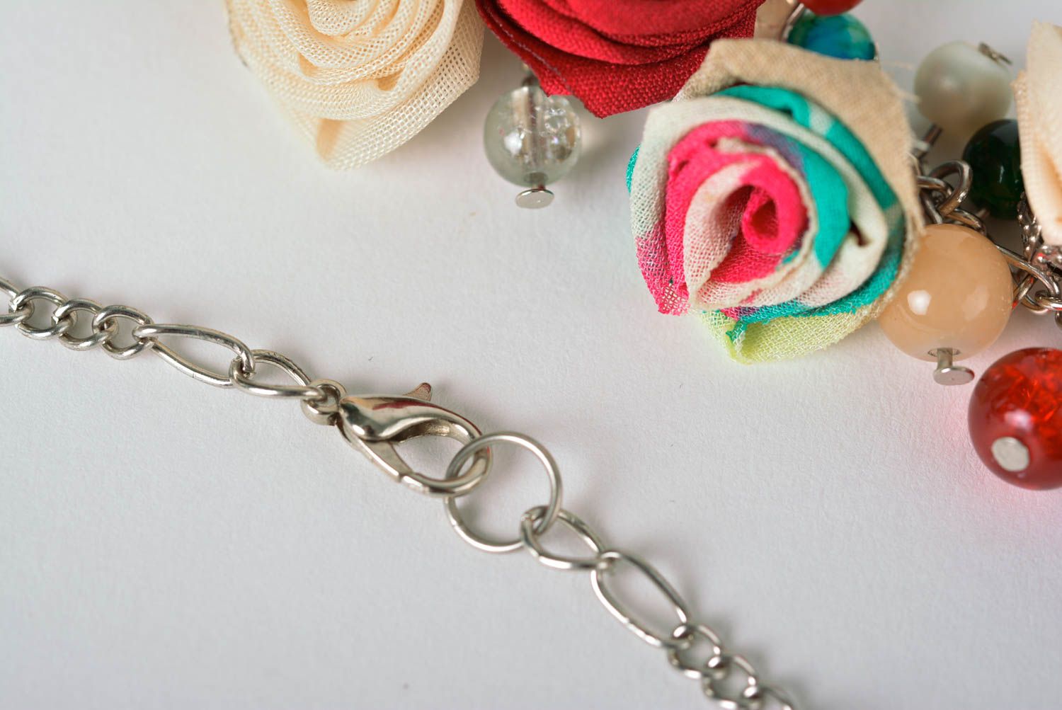 Handmade textile necklace unusual flower necklace beaded elegant accessory photo 4