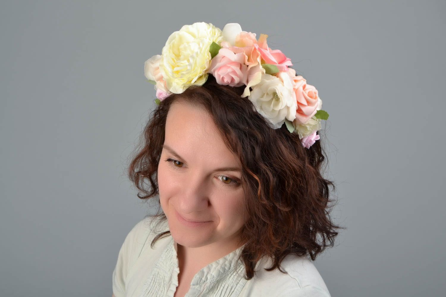 Headband with flowers made of foamiran White Peonies photo 2