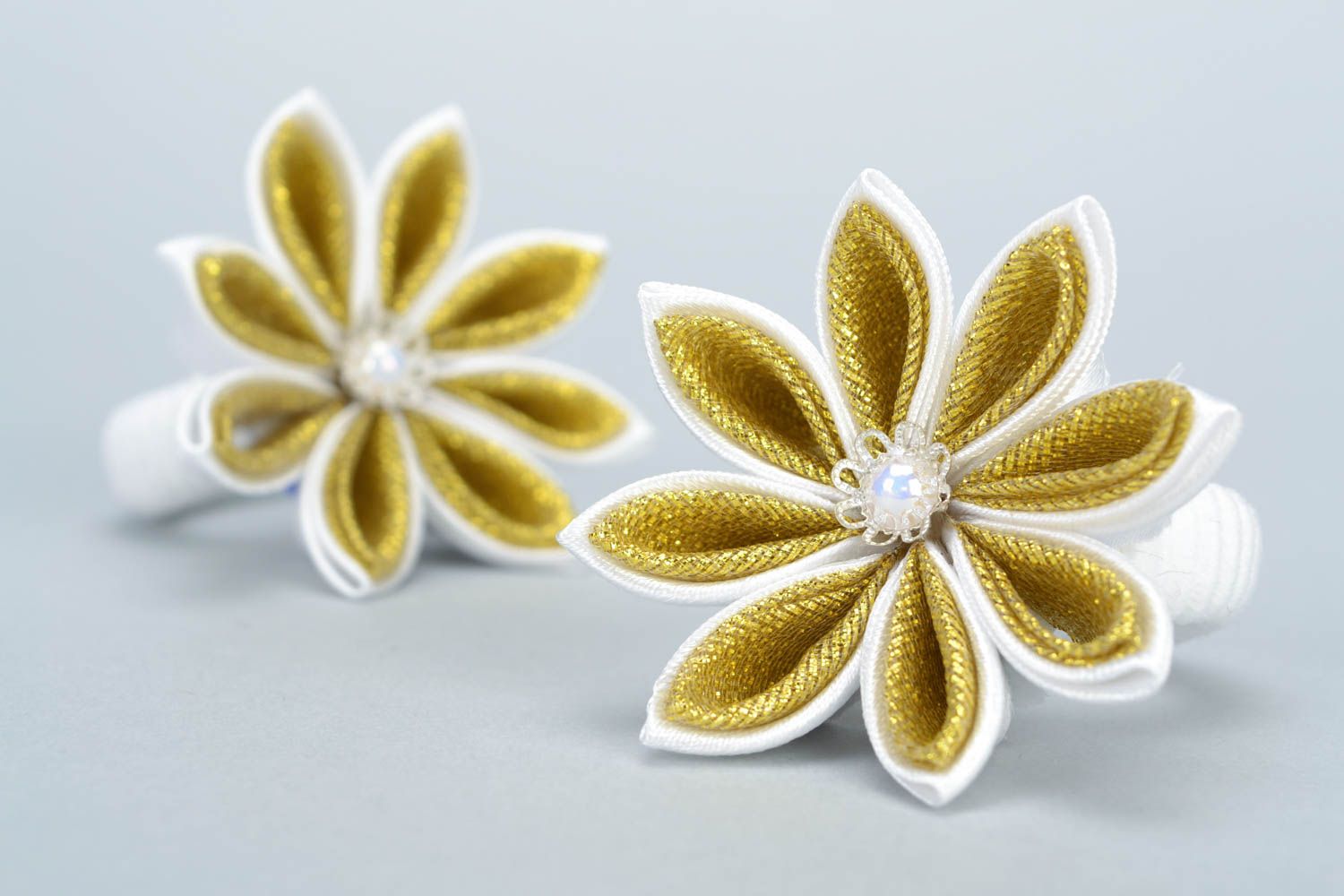 Handmade stylish beautiful golden scrunchies kanzashi art set of 2 pieces  photo 3