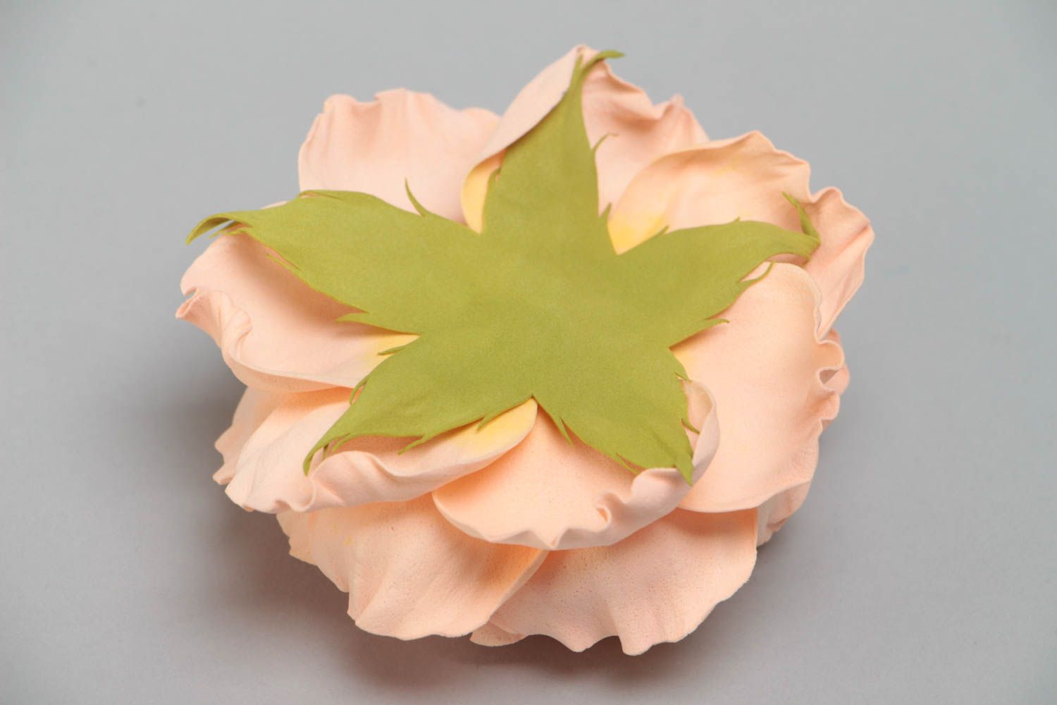 Handmade decorative foamiran flower of tender peach color for jewelry making photo 4