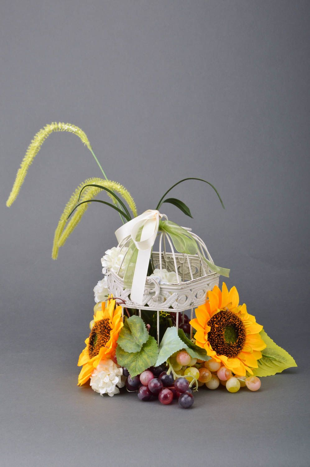 Blumen Käfig für Deko mit Sonnenblumen originell Designer Deko Element handmade foto 2