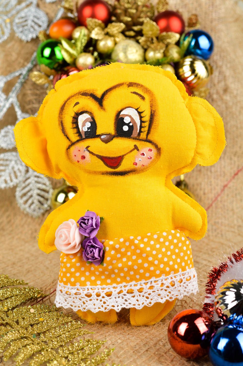Mono de peluche amarillo artesanal juguete de tela original decoración de casa  foto 1