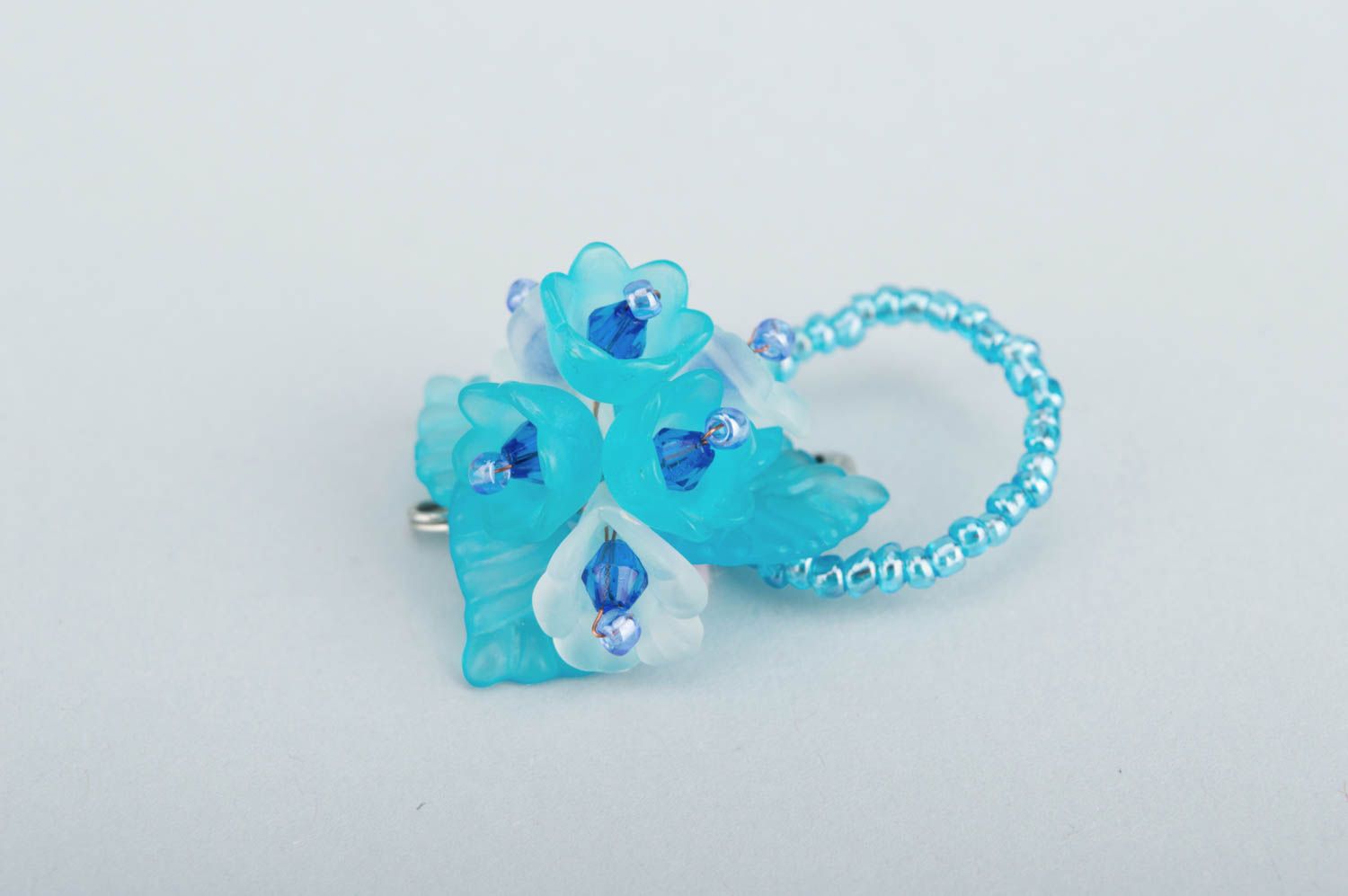 Brosche Blume handmade Accessoire für Frauen Glasperlen Schmuck in Blau schön foto 5