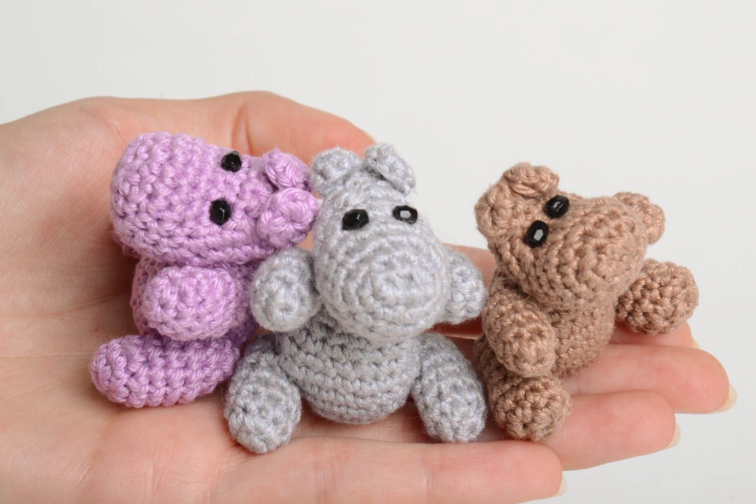 Peluches faites main Jouets au crochet hippopotames 3 pièces Cadeau enfant photo 4